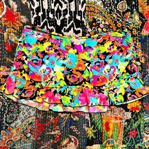 Kenneth Cole Reaction ruched ruffle edge bright floral swim skirt, 1X